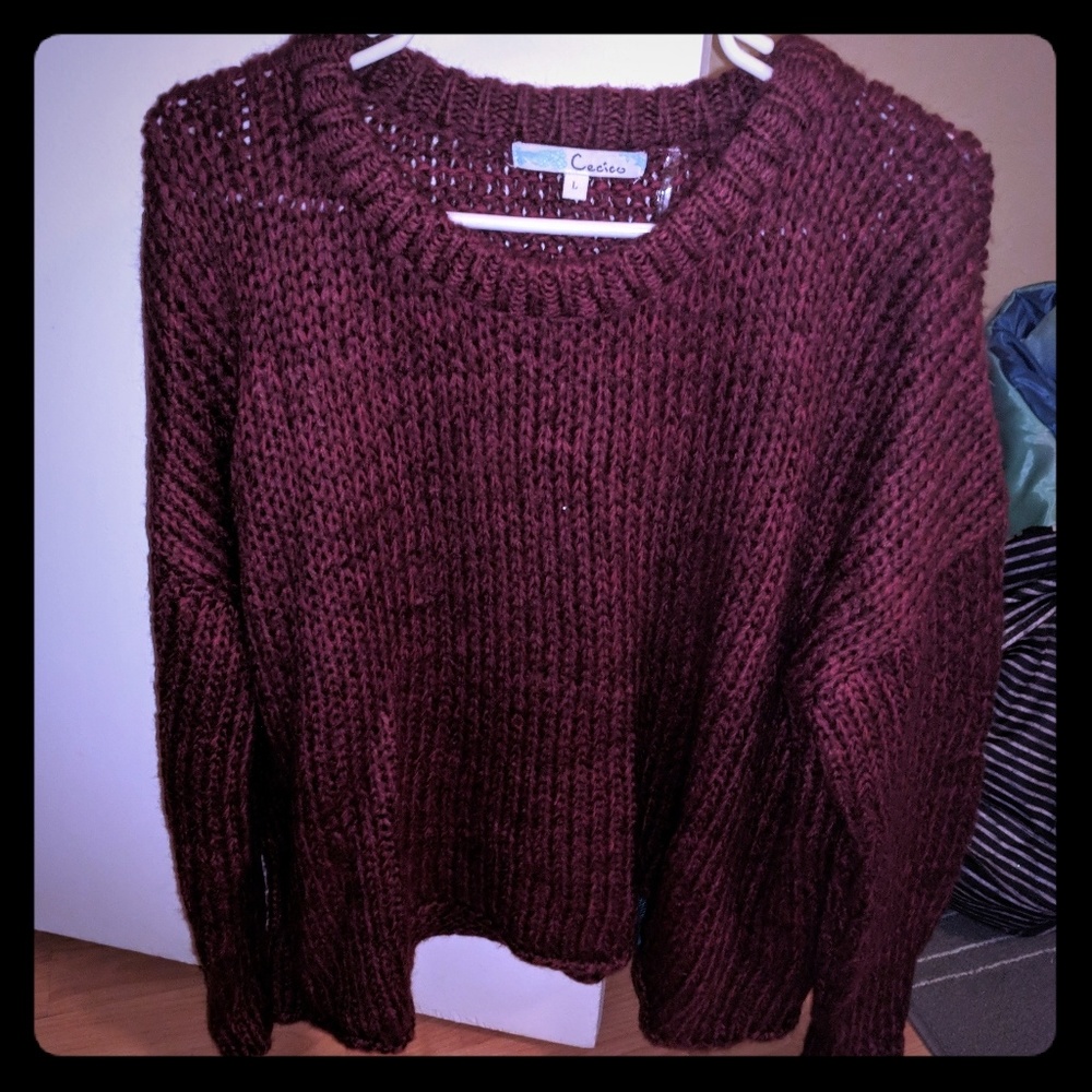 Oversized Burgundy Knit Sweater